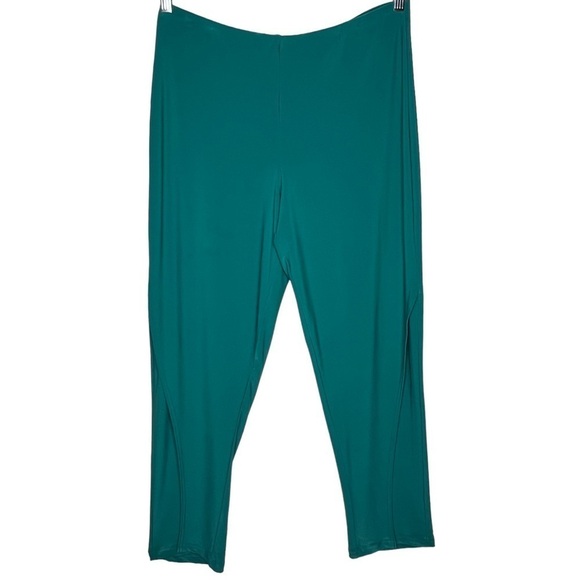 Sympli Teal High Rise Pull On Knit Scalloped Cross Over Wide Leg Pants Size 12 - Picture 12 of 13